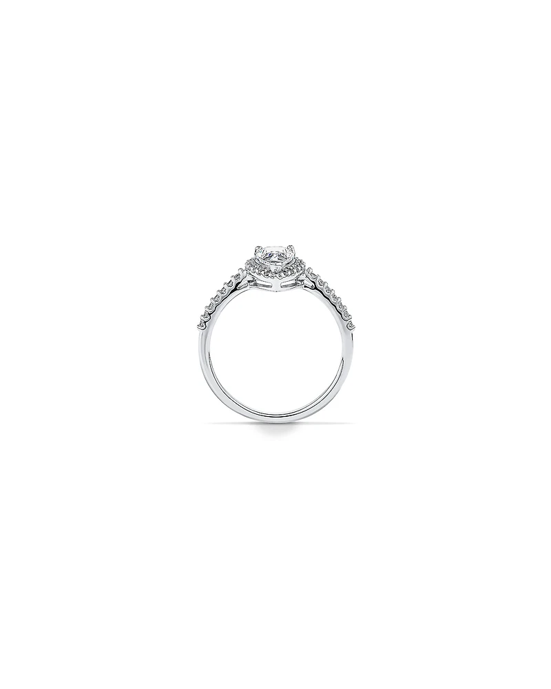 Bague en Zircon Cubique Forme de Poire avec Halo et Accents Latéraux Argent Sterling