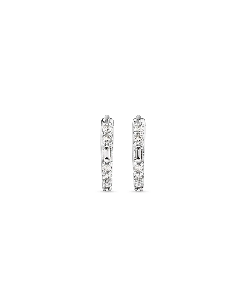 0.13 Carat TW Diamond Dot Dash Mini Hoop Earrings in 10kt White Gold