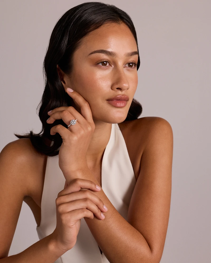 Bague de fiançailles en or blanc 18 carats avec diamant rond brillant 3,50 cultivé laboratoire