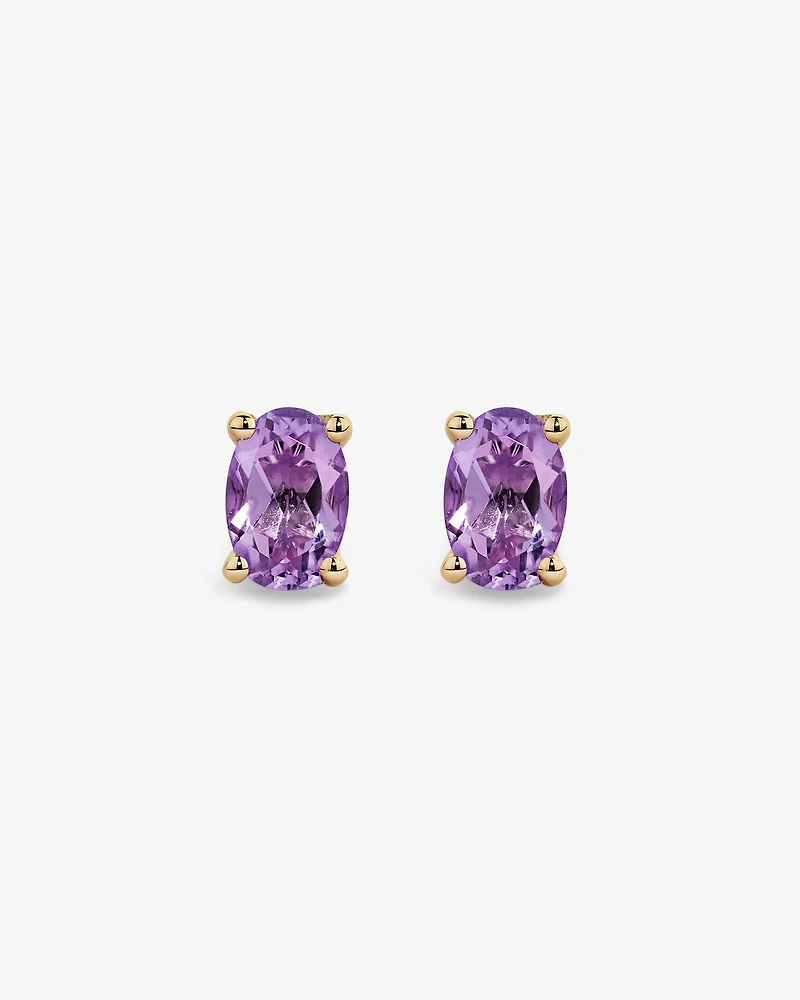 Oval Rose Amethyst Stud Earrings in 10kt Yellow Gold
