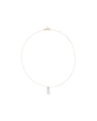 Aquamarine and Cultured Freshwater Pearl Drop Necklace in 10kt Yellow Gold