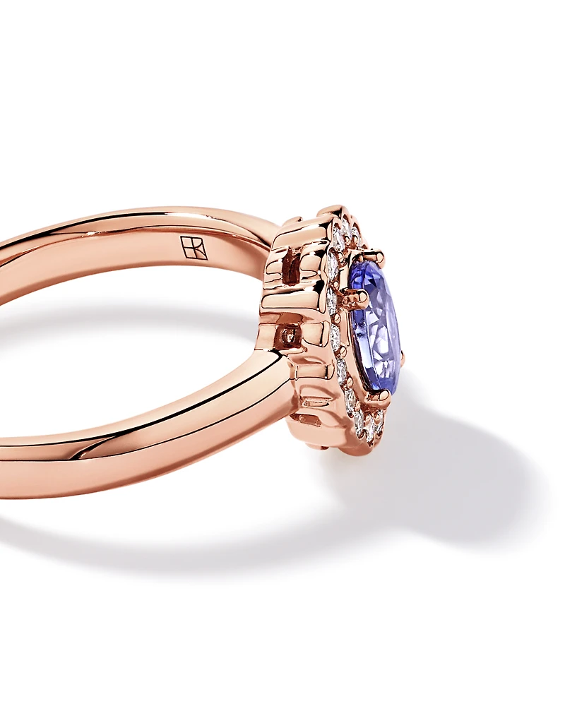 Tanzanite & 0,15TW de bague halo en diamant or rose 10 carats