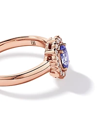 Tanzanite & 0,15TW de bague halo en diamant or rose 10 carats