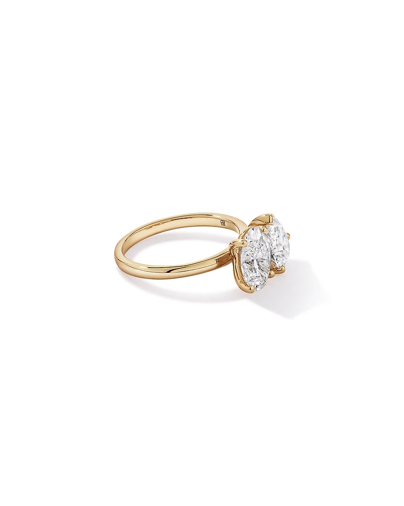 3.00TW Pear and Oval Laboratory-Grown Diamond Two Stone Engagement Ring 14kt Yellow Gold