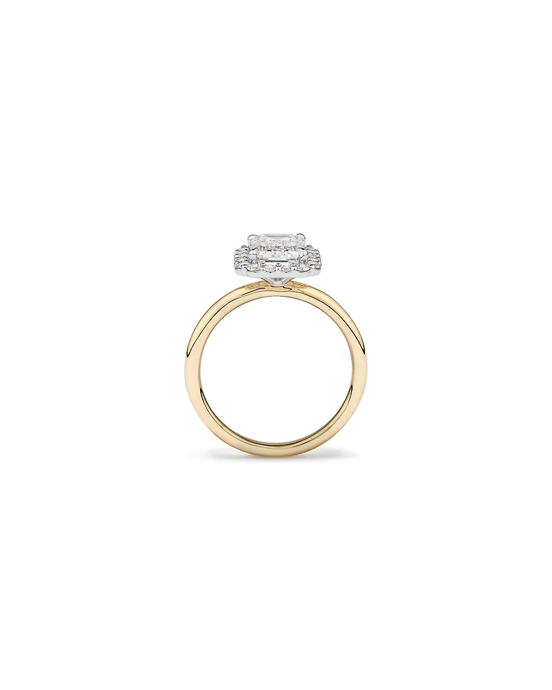 2.34 Carat TW Emerald Cut Laboratory-Grown Diamond Halo Engagement Ring in 14kt Yellow Gold