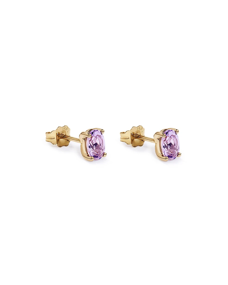 Oval Rose Amethyst Stud Earrings in 10kt Yellow Gold