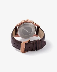 Montre chronographe pour homme en acier inoxydable rose et cuir marron