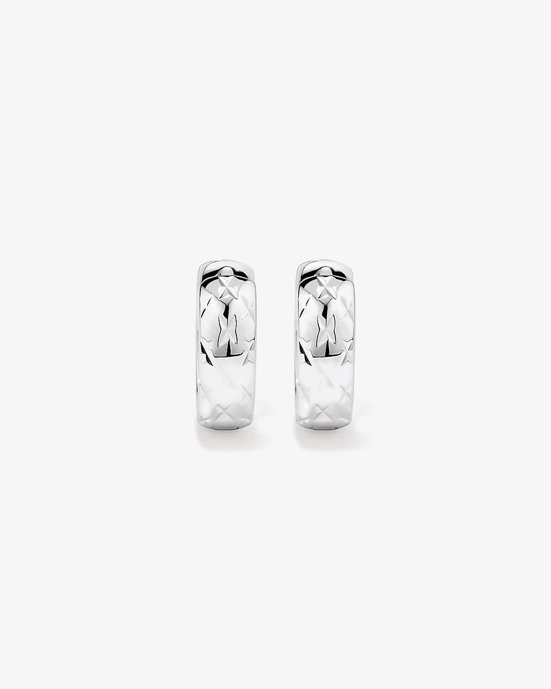 Diamond Cut Texture Huggie Hoop Earrings in Sterling Silver