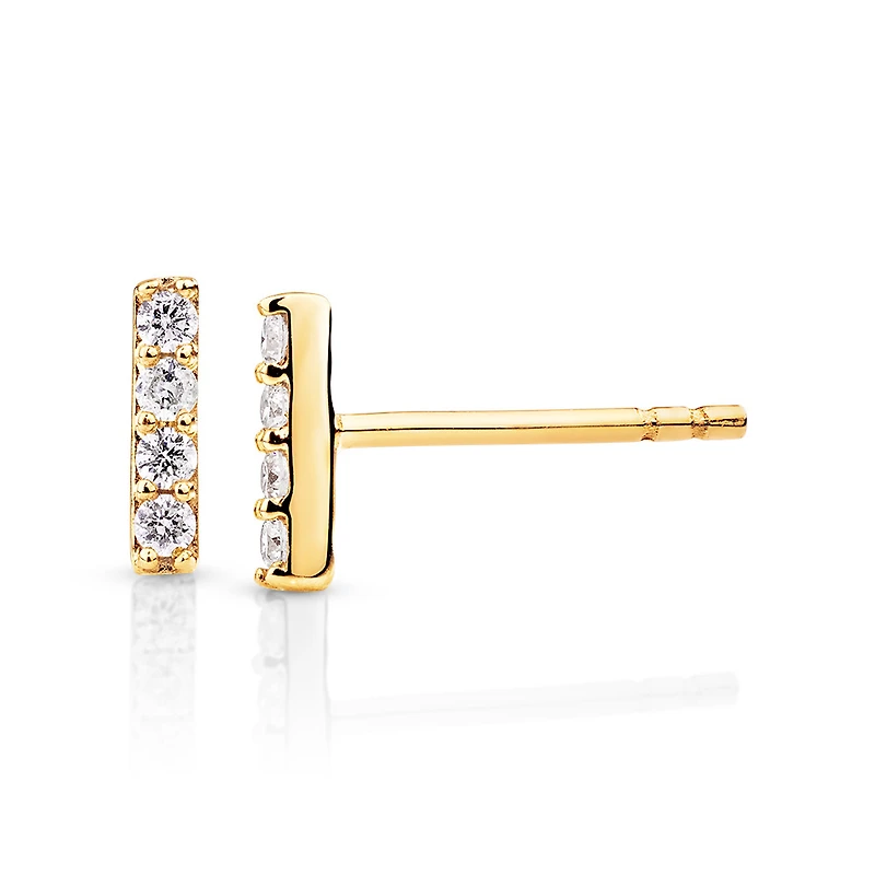 Bar Stud Earrings with .10 Carat TW Diamonds in 10kt Yellow Gold