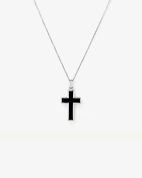 Onyx Cross Pendant in Silver with 65cm Cable Chain