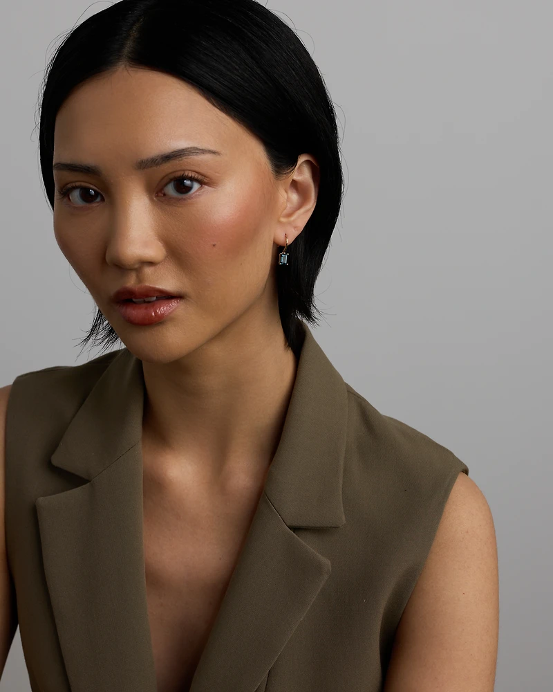 Emerald Cut London Blue Topaz Gemstone Drop Earrings in 10kt Yellow Gold