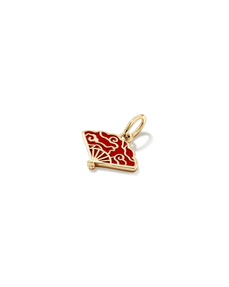 Pendentif éventail en émail rouge en Vermeil 18 kt