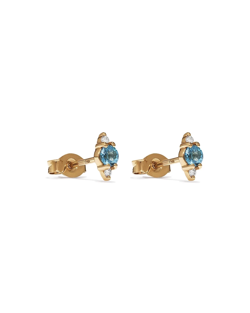 London Blue Topaz and Diamond Stud Earrings in 10kt Yellow Gold