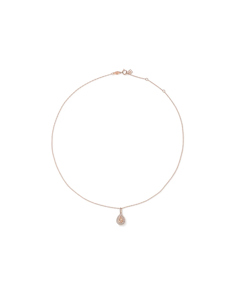 Pear Cut Morganite Gemstone and 0.25 Carat TW Diamond Halo Pendant Necklace in 10kt Rose Gold