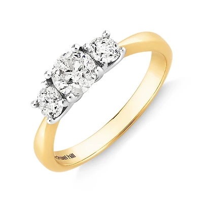 Bague de fiançailles en or jaune et blanc 14 K avec diamants totalisant 1 ct