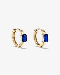 Created Sapphire Bezel Huggie Earrings in 10kt Yellow Gold