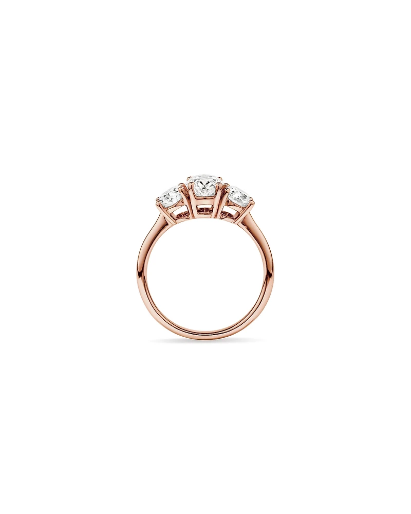 2 Carat Three Stone Oval Laboratory-Grown Diamond Engagement Ring In 14kt Rose Gold