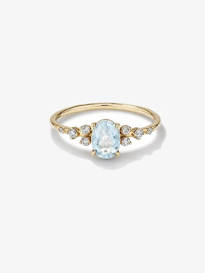 Aquamarine and 0.12 Carat TW Diamond Ring 10kt Yellow Gold
