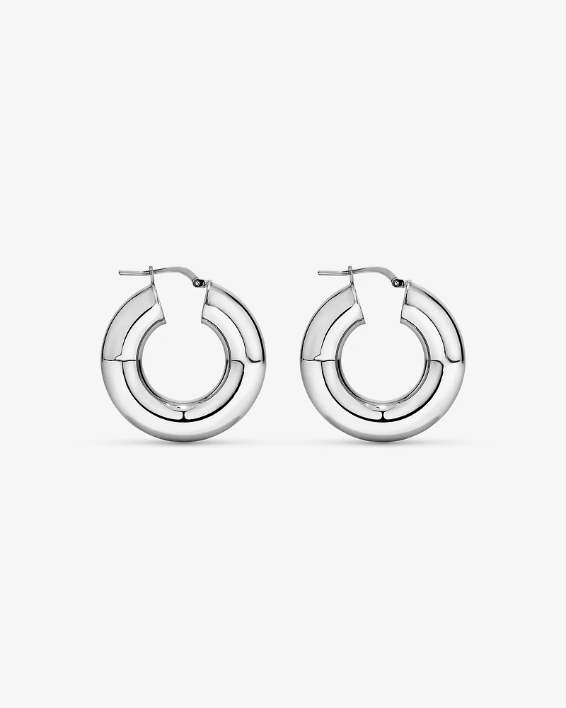 Boucles d’oreilles créoles tubulaires rondes de 15 mm en argent sterling