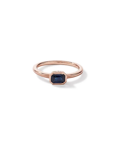 Australian Sapphire Emerald Cut Bezel Set Ring 10kt Rose Gold