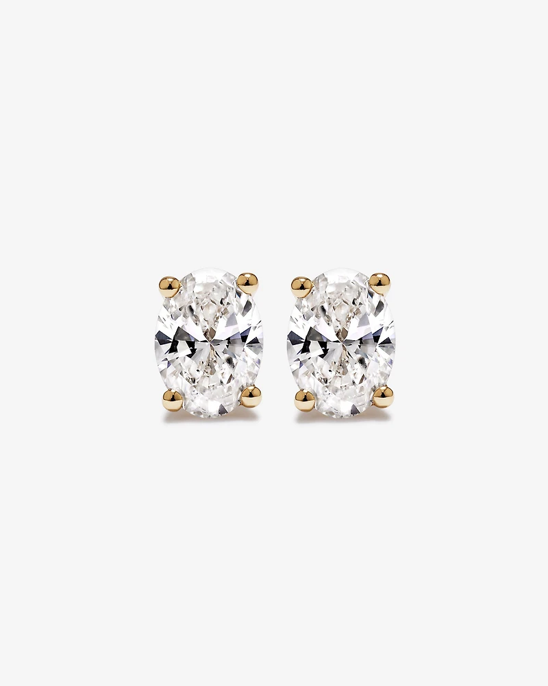 Boucles d’oreilles en diamant solitaire en diamant taillées ovales 1,00 carats en or jaune 10 carats taille ovale