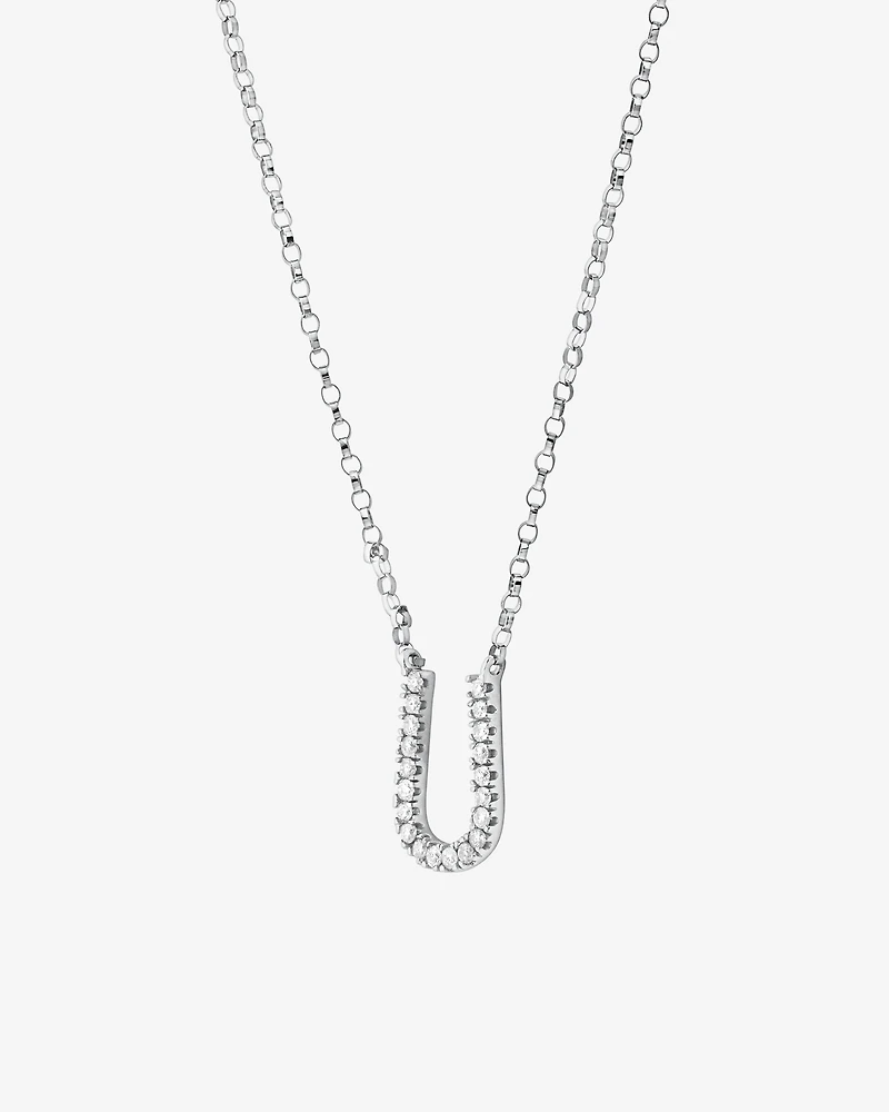 U Initial Necklace with 0.10 Carat TW of Diamonds in 10kt White Gold