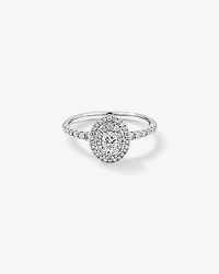 0.58 Carat TW Oval Diamond Halo Baguette Side Accent Engagement Ring in 14kt White Gold