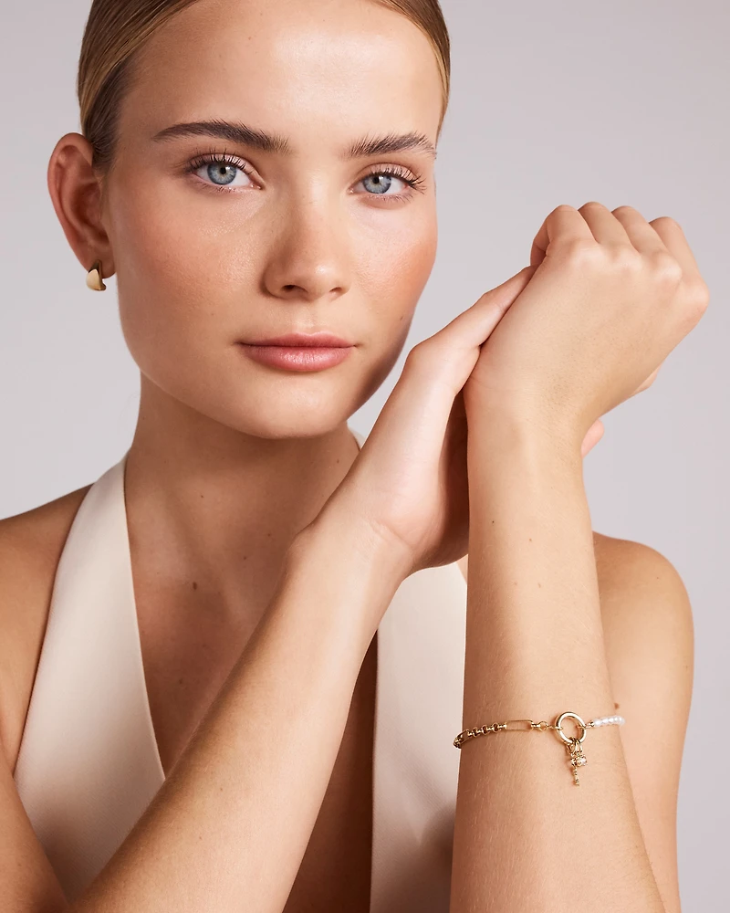 3-3.5mm Cultured Freshwater Pearl Open Chain Bracelet in 10kt Yellow Gold