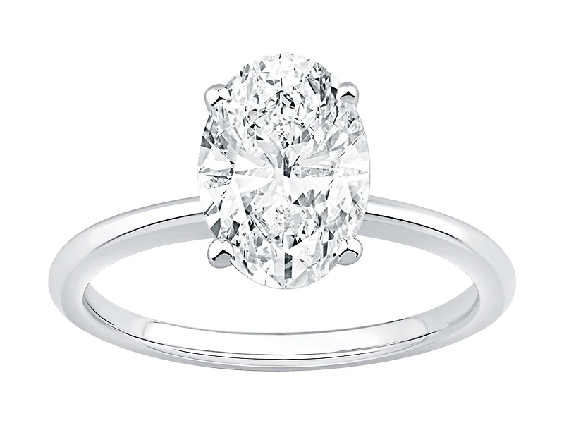 2,00 Carats Poids Total Bague De Fiançailles Solitaire En Diamant Cultivé Laboratoire Coupe Ovale, Or Blanc 14 Ct