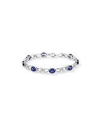 Oval Cut Blue Created Sapphire Gemstone and Diamond Bracelet in Sterling Silver