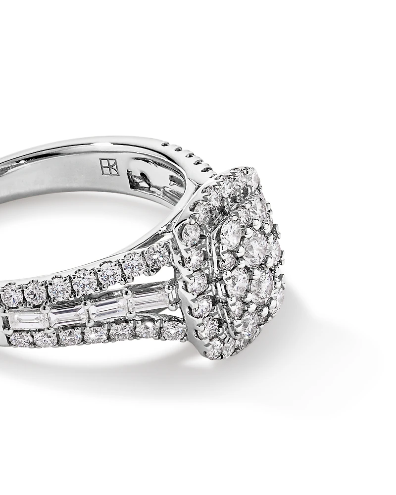 1.25 Carat TW Round Brilliant and Baguette Cluster Diamond Ring in 14kt White Gold
