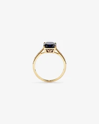 Cushion Cut Blue Created Sapphire Gemstone and Diamond Ring in 10kt Yellow Gold