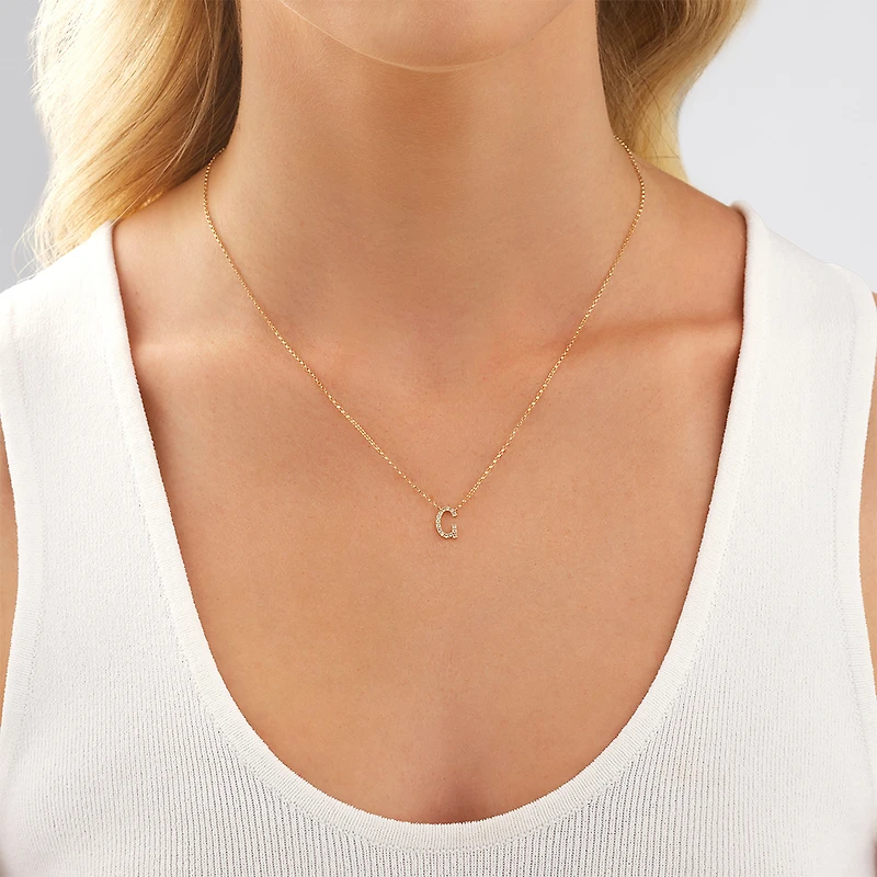 "G" Initial Necklace with 0.10 Carat TW of Diamonds in 10kt Yellow Gold