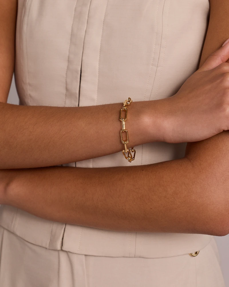 Bracelet à maillons alternés avec clip de 20,5 cm (8,1 po) en vermeil d’or jaune 18 carats