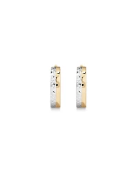 9.6mm Polished and Diamond Cut Huggie Hoop Earrings in 10kt Yellow and White Gold
