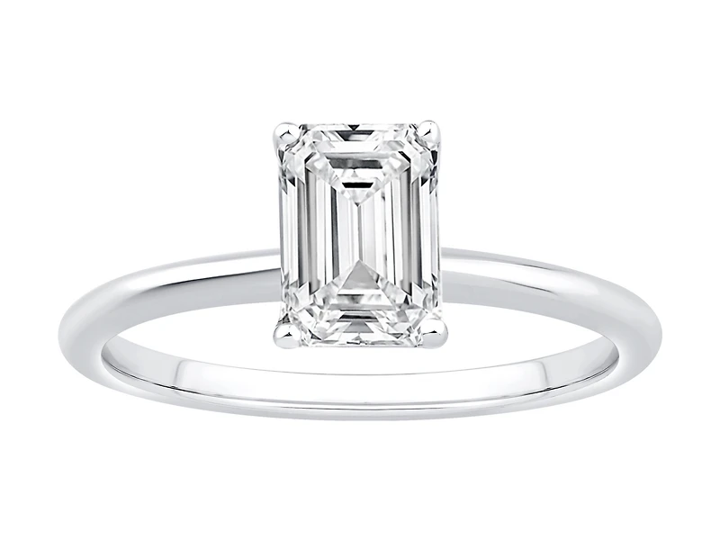Bague De Fiançailles Solitaire En Diamant Laboratoire Taille Émeraude 1,25 Carat Poids Total Or Blanc 14 Carats