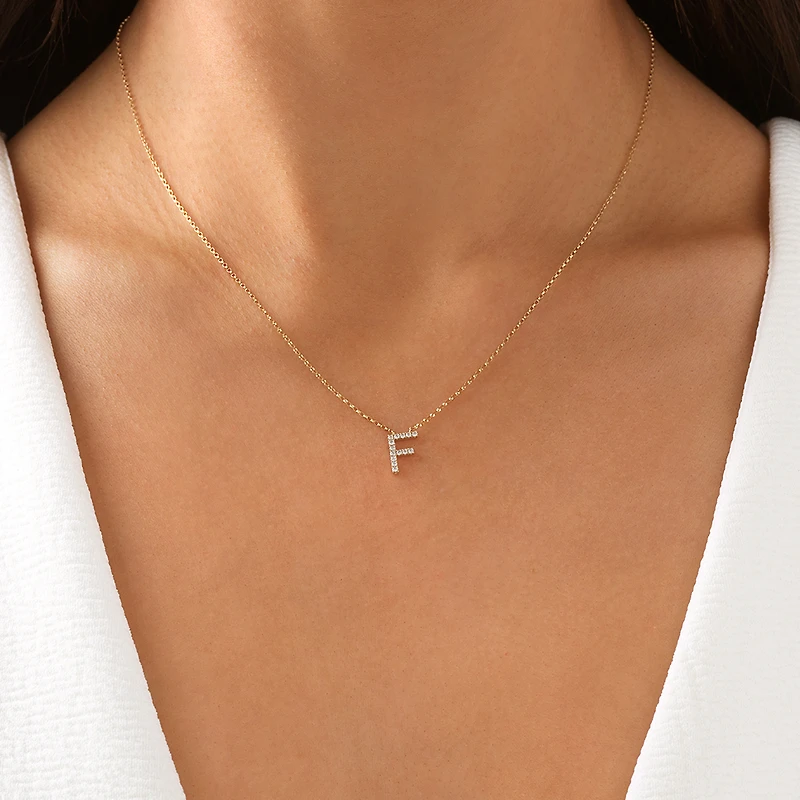 "F" Initial Necklace with 0.10 Carat TW of Diamonds in 10kt Yellow Gold