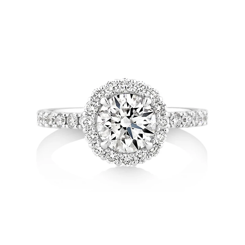 Bague Halo avec 1,79 Carat TW de Diamants de Laboratoire en Or Blanc 14kt