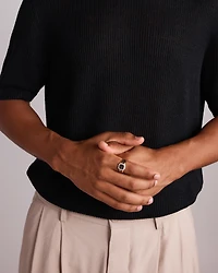 0.75 Carat TW Two-Tone Black and White Diamond Pave Men's Signet Ring in 10kt Yellow Gold