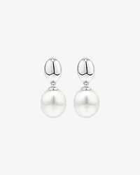 Oval Cultured Freshwater Pearl Dome Drop Stud Earrings and Pendant Necklace Set in Sterling Silver