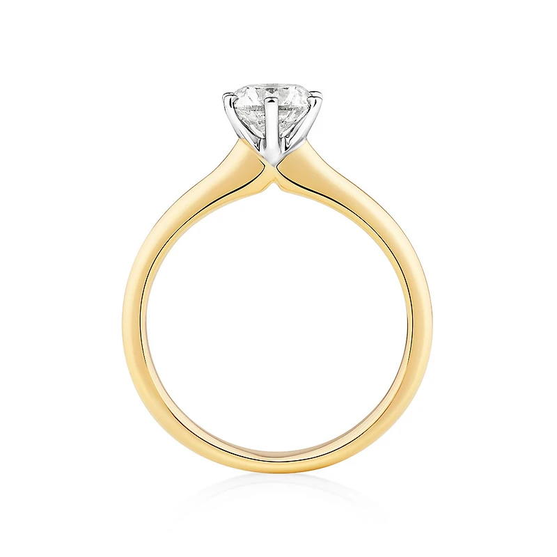 Bague de fiançailles en or blanc et jaune 18 K à diamant solitaire certifié totalisant 1 ct