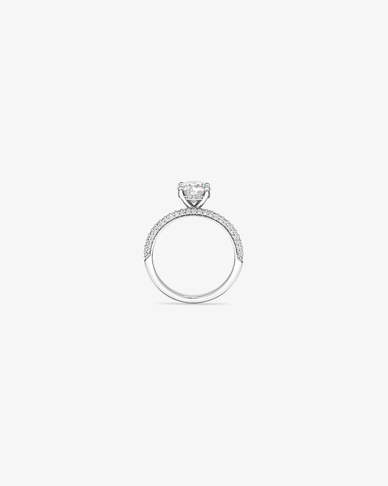 1.95 Carat TW Round Brilliant Laboratory-Grown Diamond Solitaire Side Accent Engagement Ring in 14kt White Gold