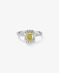 Bague de fiançailles halo en diamant jaune taillé émeraude de 1,58 carat TW, en or blanc 14 kt