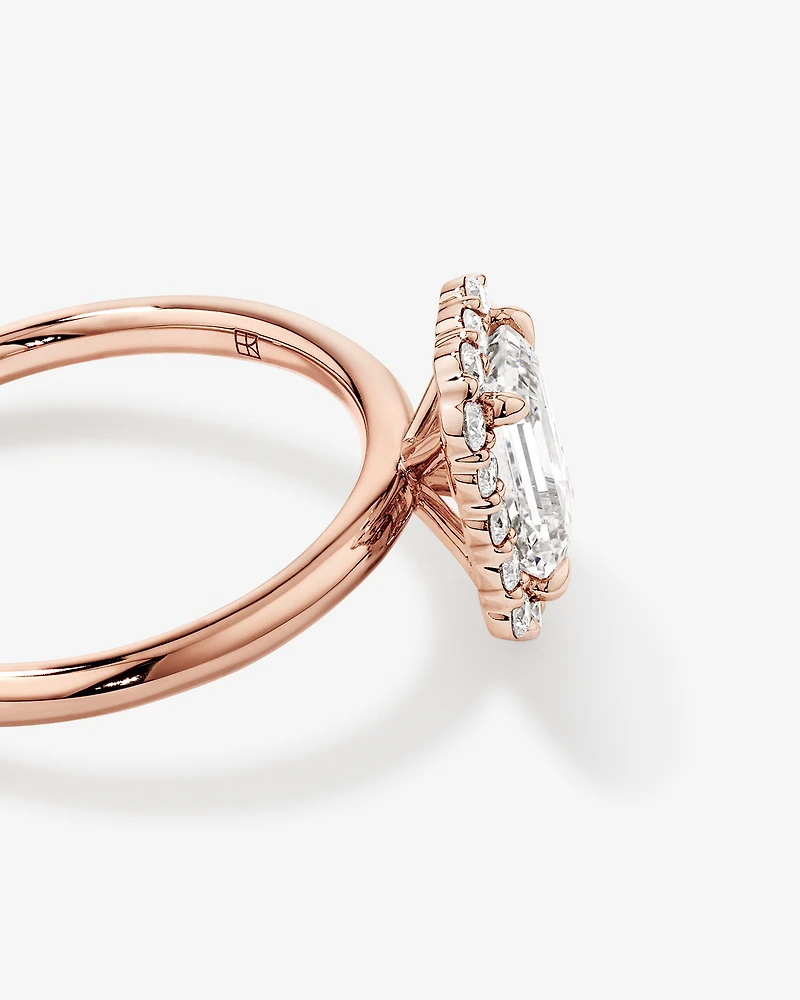 1.46 Carat TW Emerald Cut Laboratory-Grown Diamond Halo Engagement Ring in 14kt Rose Gold