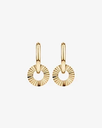 Sunray Circle Charm Huggie Hoop Earrings in 10kt Yellow Gold