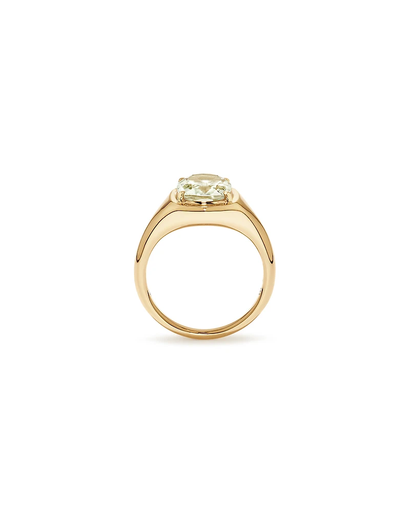Elongated Cushion Cut Green Amethyst Ring 10kt Yellow Gold