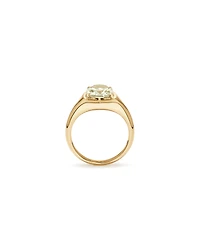 Elongated Cushion Cut Green Amethyst Ring 10kt Yellow Gold