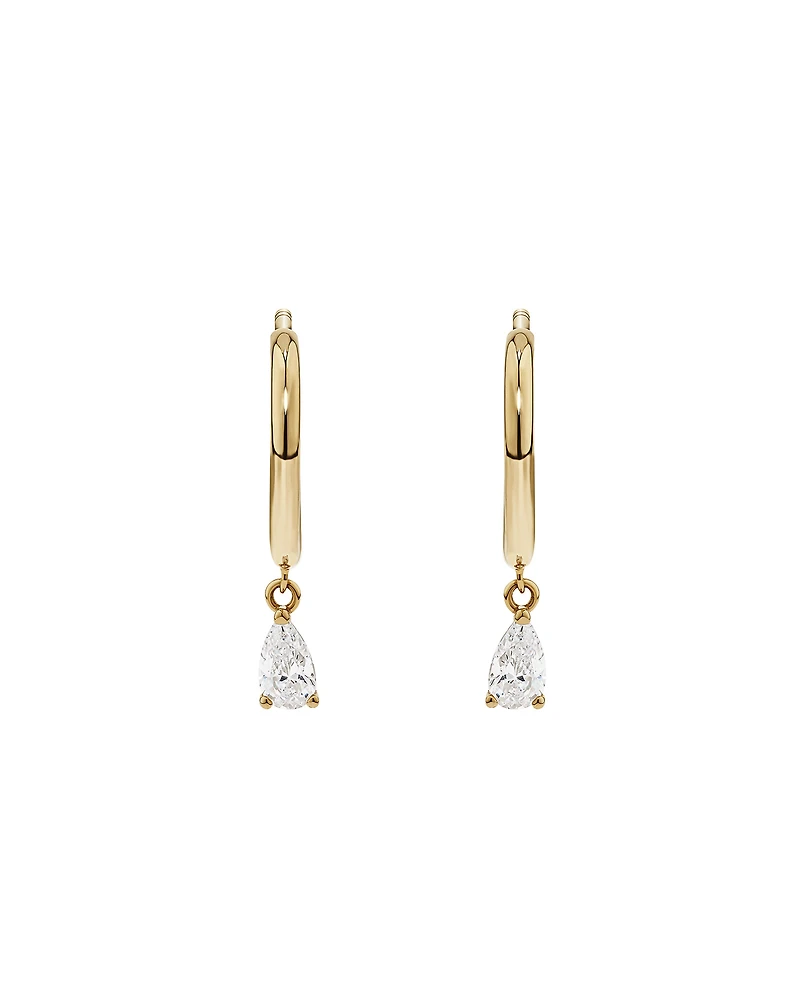 Boucles d'Oreilles Créoles Clous avec Breloque Poire en Zircon Cubique en Or Jaune 10 kt