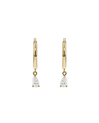 Boucles d'Oreilles Créoles Clous avec Breloque Poire en Zircon Cubique en Or Jaune 10 kt