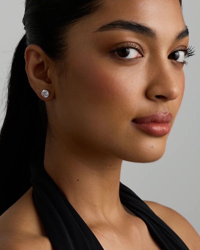 Boucles d'Oreilles Clous en Zircon Cubique Rond Brillant de 9,5 mm en Argent Sterling